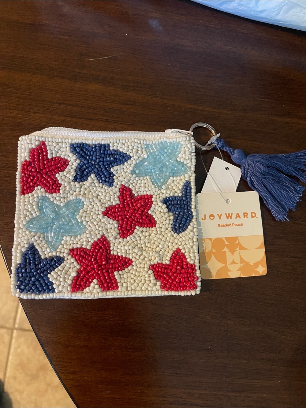 Beaded patriotic stars zippered pouch-new